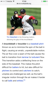 Knuckleball baseball