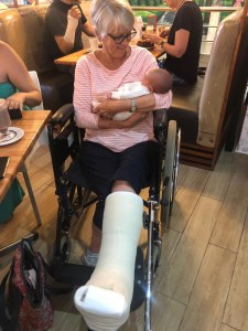 Mama in a huge plaster cast