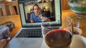 glass of wine and ac course on Zoom